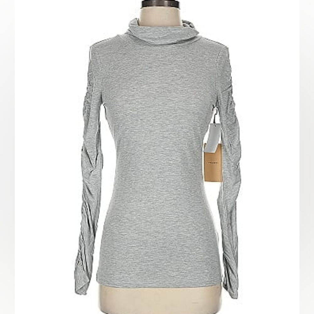 Halogen Gray Turtleneck Long Sleeve Top with Ruched Sleeves | Size XS | NWT